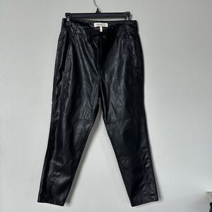 Black Dress Vegan Leather Pants with Tapered Leg